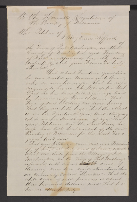 Petition of Benjamin Safford asking for a divorce