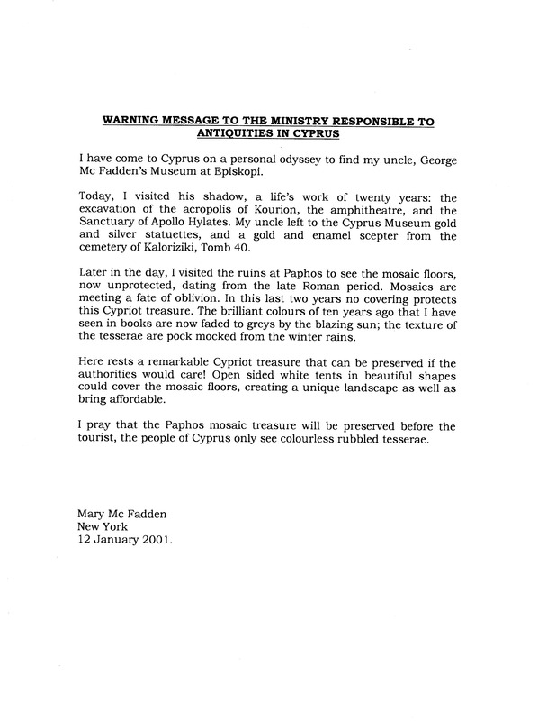 MMF Letter to Cyprian Ministry