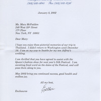 Letter from Esther Coopersmith on Thailand